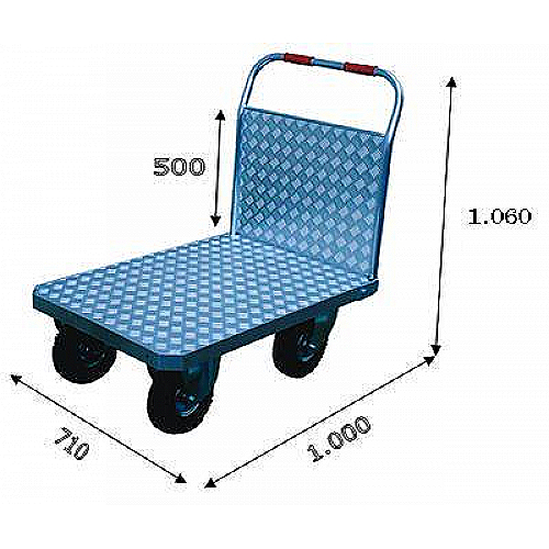 Aluminiowy wózek platformowy 1.000 x 705. Koła pneumatyczne - 0