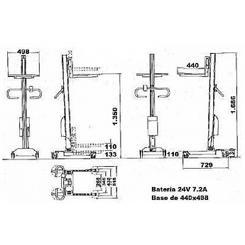 Wózek podnośnikowy elektryczny 90 kg przy 1350 mm - 0