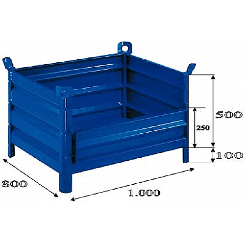 Skrzyniopaleta metalowa z otwieranym bokiem 1000x800x500, obciążenie 2000 kg - 0